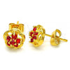 Oro Laminado Stud Earring, Gold Filled Style Flower Design, with Garnet Cubic Zirconia, Polished, Golden Finish, 02.349.0001