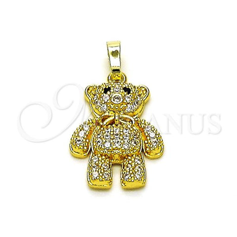 Oro Laminado Fancy Pendant, Gold Filled Style Teddy Bear Design, with White and Black Micro Pave, Polished, Golden Finish, 05.381.0024