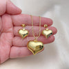 Oro Laminado Earring and Pendant Adult Set, Gold Filled Style Heart and Hollow Design, Polished, Golden Finish, 10.417.0015