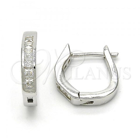 Sterling Silver Huggie Hoop, with White Cubic Zirconia, Polished, Rhodium Finish, 02.186.0036.15
