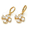 Oro Laminado Dangle Earring, Gold Filled Style Flower and Teardrop Design, with White Cubic Zirconia, Polished, Golden Finish, 02.217.0054