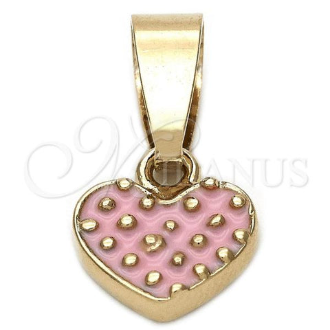 Oro Laminado Fancy Pendant, Gold Filled Style Heart Design, Pink Enamel Finish, Golden Finish, 05.163.0082
