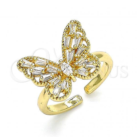Oro Laminado Multi Stone Ring, Gold Filled Style Butterfly Design, with White Cubic Zirconia, Polished, Golden Finish, 01.210.0117