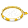 Oro Laminado Individual Bangle, Gold Filled Style Elephant Design, with White Crystal, Yellow Enamel Finish, Golden Finish, 07.254.0002.03 (06 MM Thickness, Size 3 - 2.00 Diameter)