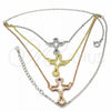 Sterling Silver Pendant Necklace, Cross Design, with White Cubic Zirconia, Polished, Tricolor, 04.290.0002.16