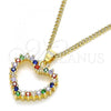Oro Laminado Pendant Necklace, Gold Filled Style Heart Design, with Multicolor Micro Pave, Polished, Golden Finish, 04.94.0040.2.20