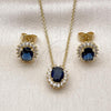 Oro Laminado Earring and Pendant Adult Set, Gold Filled Style Cluster Design, with Sapphire Blue and White Cubic Zirconia, Polished, Golden Finish, 10.156.0520