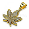 Oro Laminado Fancy Pendant, Gold Filled Style Leaf Design, with White Micro Pave, Polished, Golden Finish, 05.342.0107