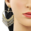 Oro Laminado Long Earring, Gold Filled Style Heart Design, with White Crystal, Polished, Golden Finish, 02.414.0006