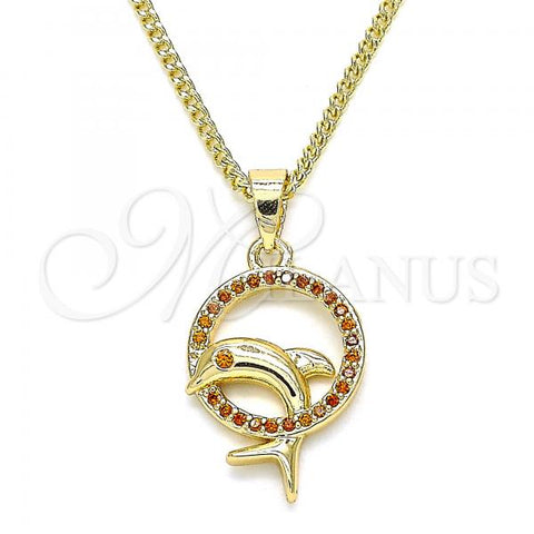 Oro Laminado Pendant Necklace, Gold Filled Style Dolphin Design, with Garnet Micro Pave, Polished, Golden Finish, 04.344.0020.1.20