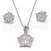 Sterling Silver Earring and Pendant Adult Set, Star and Flower Design, with White Cubic Zirconia, Polished, Rhodium Finish, 10.286.0016