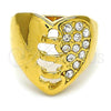 Oro Laminado Multi Stone Ring, Gold Filled Style Heart Design, with White Crystal, Polished, Golden Finish, 01.118.0039.06 (Size 6)