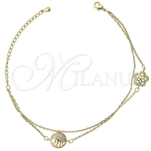 Oro Laminado Fancy Bracelet, Gold Filled Style Flower Design, with  Micro Pave, Golden Finish, 03.100.0008