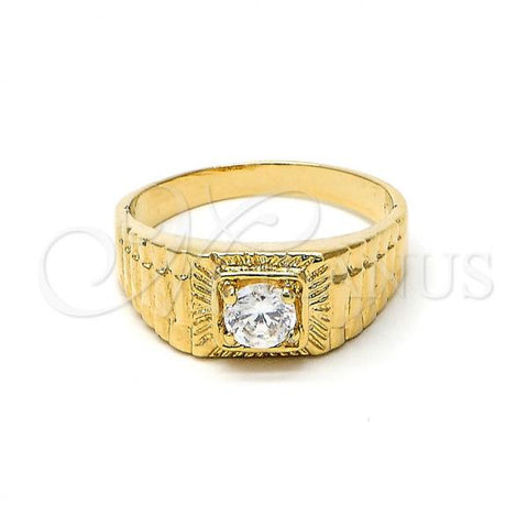 Oro Laminado Mens Ring, Gold Filled Style Solitaire Design, with White Cubic Zirconia, Diamond Cutting Finish, Golden Finish, 5.175.025.06 (Size 6)