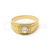 Oro Laminado Mens Ring, Gold Filled Style Solitaire Design, with White Cubic Zirconia, Diamond Cutting Finish, Golden Finish, 5.175.025.06 (Size 6)