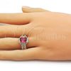Oro Laminado Multi Stone Ring, Gold Filled Style Cluster and Baguette Design, with Ruby and White Cubic Zirconia, Polished, Golden Finish, 01.196.0037.1