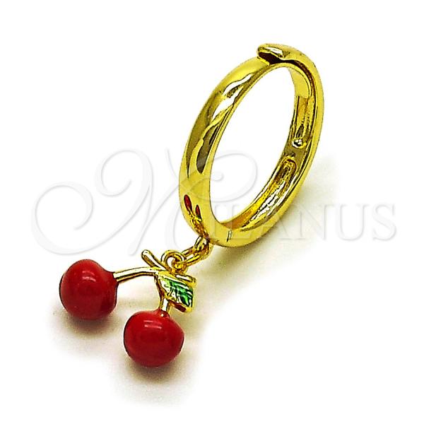 Oro Laminado Elegant Ring, Gold Filled Style Cherry Design, Red Enamel Finish, Golden Finish, 01.421.0002