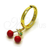 Oro Laminado Elegant Ring, Gold Filled Style Cherry Design, Red Enamel Finish, Golden Finish, 01.421.0002
