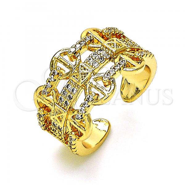 Oro Laminado Multi Stone Ring, Gold Filled Style with White Micro Pave, Polished, Golden Finish, 01.102.0007