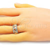 Oro Laminado Multi Stone Ring, Gold Filled Style Heart Design, with White Micro Pave, Polished, Golden Finish, 01.210.0115