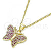 Oro Laminado Pendant Necklace, Gold Filled Style Butterfly Design, with Ruby Micro Pave, Polished, Golden Finish, 04.156.0305.1.20