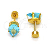 Stainless Steel Stud Earring, Teardrop Design, with Aqua Blue Cubic Zirconia, Polished, Golden Finish, 02.271.0023.1