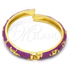 Oro Laminado Individual Bangle, Gold Filled Style Elephant and Flower Design, Purple Enamel Finish, Golden Finish, 07.246.0010.8.04 (08 MM Thickness, Size 4 - 2.25 Diameter)