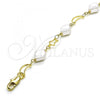 Oro Laminado Fancy Bracelet, Gold Filled Style Moon and Star Design, with Ivory Pearl, Polished, Golden Finish, 03.386.0020.07