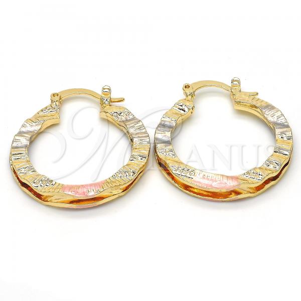 Oro Laminado Small Hoop, Gold Filled Style Diamond Cutting Finish, Tricolor, 02.170.0199.25