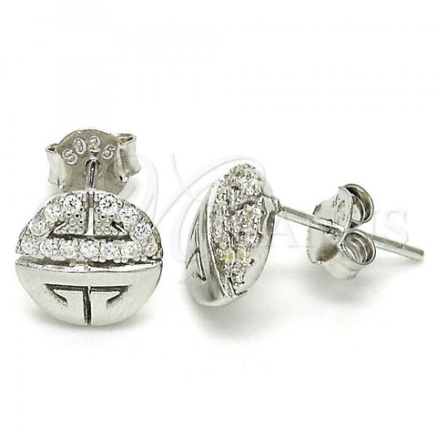 Sterling Silver Stud Earring, with White Cubic Zirconia, Polished, Rhodium Finish, 02.336.0115