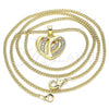 Oro Laminado Pendant Necklace, Gold Filled Style Heart Design, with White Micro Pave, Polished, Golden Finish, 04.94.0038.20