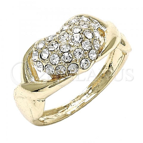 Oro Laminado Multi Stone Ring, Gold Filled Style Heart Design, with White Crystal, Polished, Golden Finish, 01.372.0001.09 (Size 9)