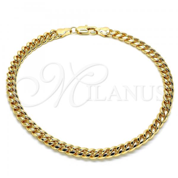 Oro Laminado Basic Anklet, Gold Filled Style Miami Cuban Design, Polished, Golden Finish, 04.63.1400.10