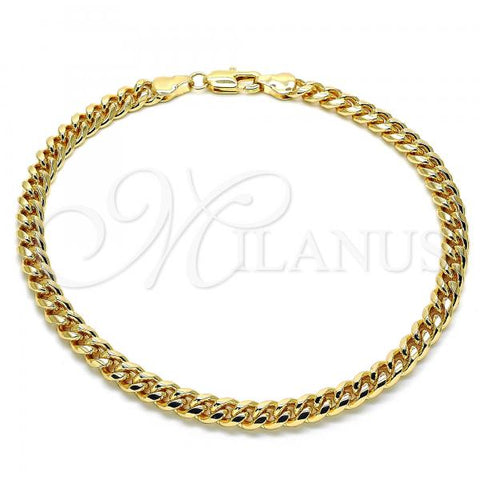 Oro Laminado Basic Anklet, Gold Filled Style Miami Cuban Design, Polished, Golden Finish, 04.63.1400.10