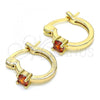 Oro Laminado Small Hoop, Gold Filled Style with Garnet Cubic Zirconia, Polished, Golden Finish, 02.210.0499.1.12