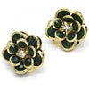 Oro Laminado Stud Earring, Gold Filled Style Flower Design, with Green and White Crystal, Polished, Golden Finish, 02.64.0641.3