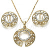 Oro Laminado Earring and Pendant Adult Set, Gold Filled Style with White Crystal, Polished, Golden Finish, 10.306.0002