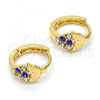 Oro Laminado Huggie Hoop, Gold Filled Style Strawberry Design, with Sapphire Blue and White Crystal, Polished, Golden Finish, 02.165.0130.3