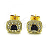 Oro Laminado Stud Earring, Gold Filled Style with Black Cubic Zirconia and White Micro Pave, Polished, Golden Finish, 02.344.0082.5