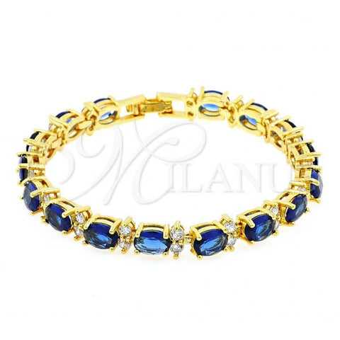 Oro Laminado Tennis Bracelet, Gold Filled Style Cluster Design, with Sapphire Blue and White Cubic Zirconia, Polished, Golden Finish, 03.206.0004.2.07