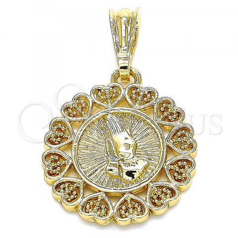 Oro Laminado Religious Pendant, Gold Filled Style Hand and Heart Design, Polished, Golden Finish, 05.351.0141