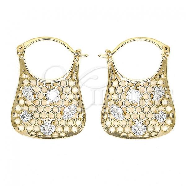 Oro Laminado Medium Hoop, Gold Filled Style Filigree Design, with White Cubic Zirconia, Polished, Golden Finish, 02.65.2455.21
