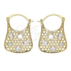 Oro Laminado Medium Hoop, Gold Filled Style Filigree Design, with White Cubic Zirconia, Polished, Golden Finish, 02.65.2455.21