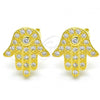 Sterling Silver Stud Earring, Hand of God Design, with White Cubic Zirconia, Polished, Golden Finish, 02.336.0095.2