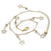 Oro Laminado Charm Anklet , Gold Filled Style Star and Rattle Charm Design, with White Crystal, Polished, Golden Finish, 03.213.0105.10