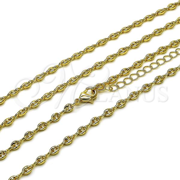 Oro Laminado Fancy Necklace, Gold Filled Style Puff Mariner Design, Polished, Golden Finish, 04.326.0005.18