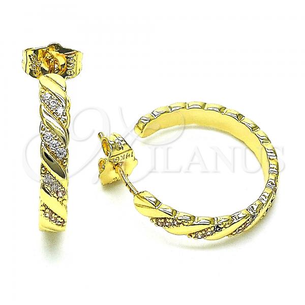 Oro Laminado Stud Earring, Gold Filled Style with White Micro Pave, Polished, Golden Finish, 02.195.0151