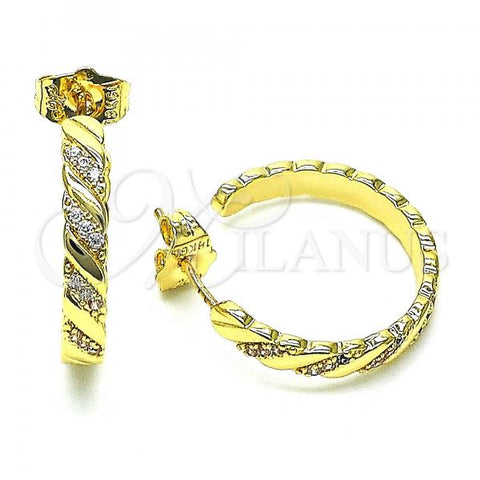 Oro Laminado Stud Earring, Gold Filled Style with White Micro Pave, Polished, Golden Finish, 02.195.0151