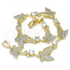 Oro Laminado Fancy Bracelet, Gold Filled Style Butterfly and Leaf Design, with White Micro Pave and White Cubic Zirconia, Polished, Golden Finish, 03.210.0141.08