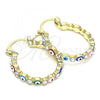 Oro Laminado Small Hoop, Gold Filled Style Evil Eye Design, with White Crystal, Multicolor Enamel Finish, Golden Finish, 02.213.0315.25